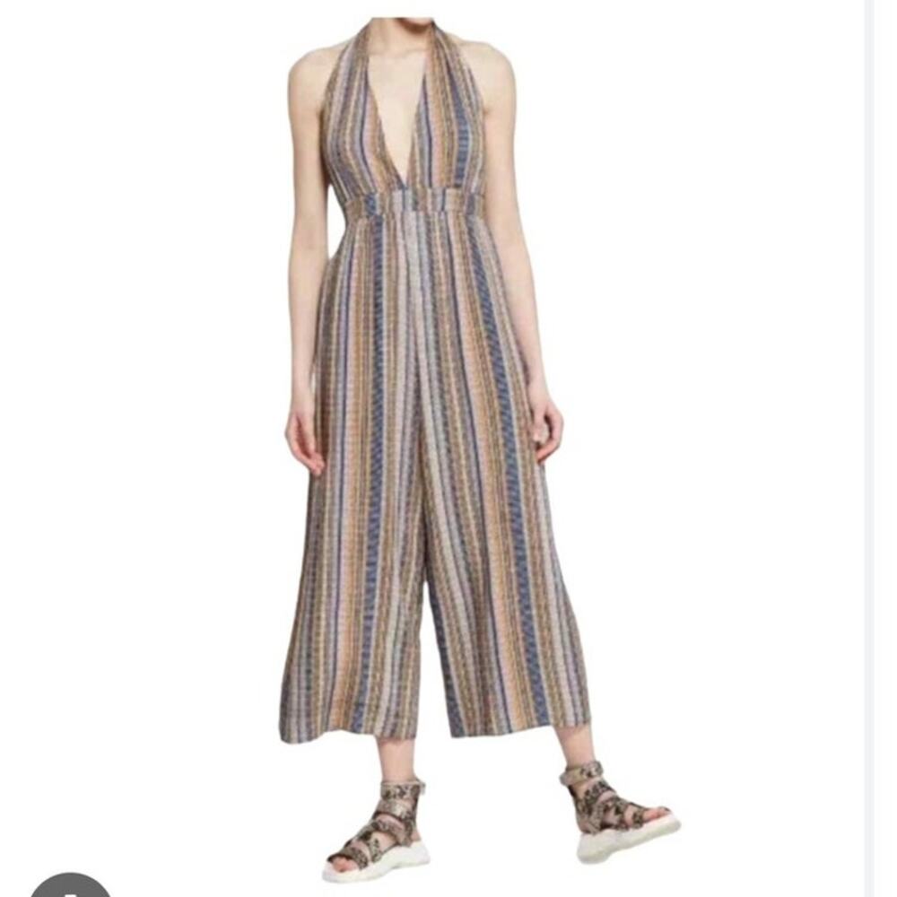Wild Fable Deep V Halter Top Multicolored Cropped Wide Leg Jumpsuit Size Large